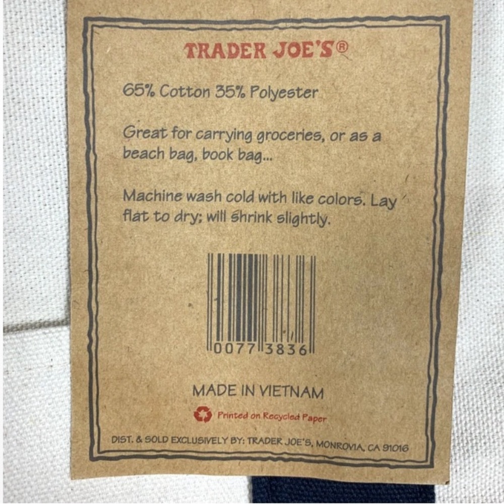 Trader Joe's New Large Tote Bag in Navy Canvas Books Beach Everyday Limited - Picture 5 of 5